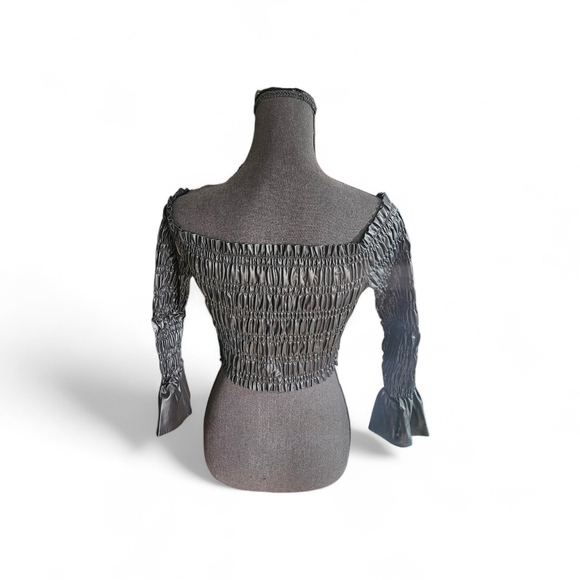 Venus Faux Leather Smocked Off-The-Shoulder Crop Top Size Small - Picture 11 of 11